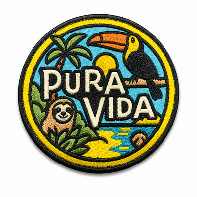 Pura Vida Costa Rica Patch 3 Inch Embroidered Iron On Sloth Toucan Travel Patch