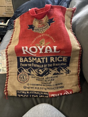 Royal Basmati Rice Bag 20lbs Burlap Handles Zipper Heavy Duty 25th Anniversary