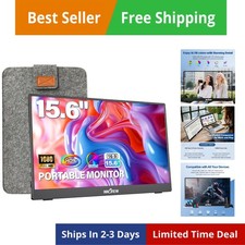 Portable Monitor 15.6" 1080P for Laptop with Protective Sleeve, Built-in 90  ...