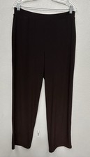 Susan Graver Liquid Knit Stretch Straight Leg Pants Pull On Womens Medium Brown
