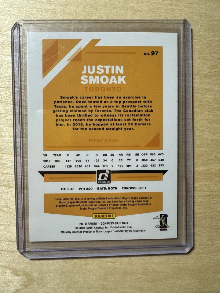 2019 Panini Donruss Justin Smoak #97 Artist Proof /10 SSP - Image 2 of 2