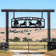 Metal Farm Ranch Sign with Horse Decor, Personalized Country Home Gift, Farmhous