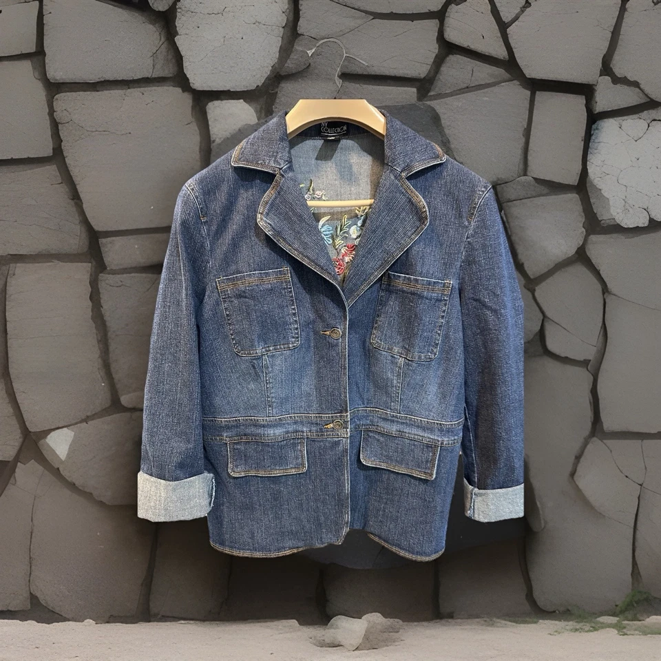 Ivy Collection Women’s L Denim Jacket w/Spandex Floral Embroidered blue Blazer - Image 2 of 4