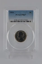 ONE OF PR67 1954 JEFFERSON NICKEL PCGS GRADED US 5C PROOF P-MINT EXACT COIN #360