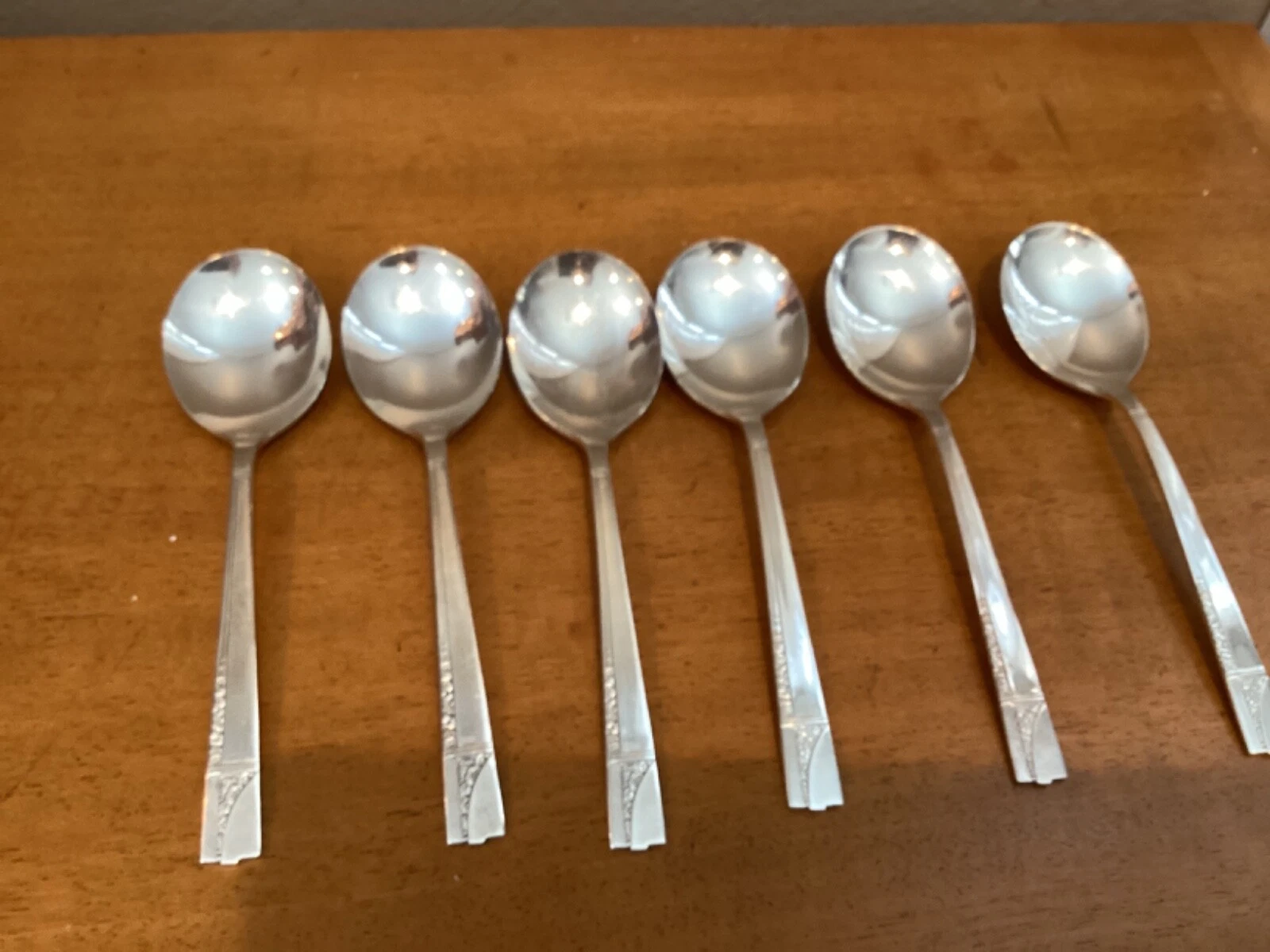 6 Oneida Nobility Plate CAPRICE Silverplate Round Cream Soup Spoons 1937