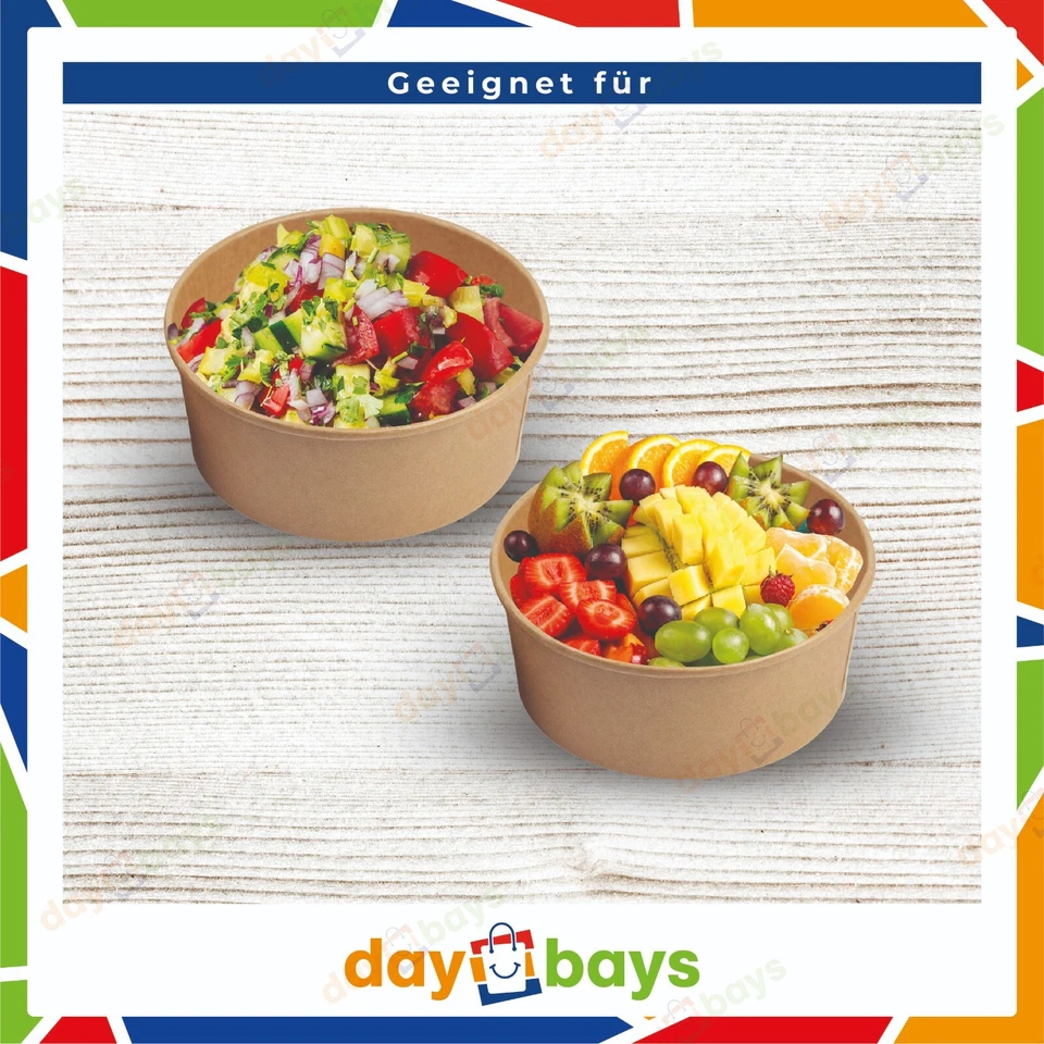 DayBays Kraftkarton Salatschalen Bio Salatbox Kombi Salat Box Braun mit Deckel - Bild 2 von 2