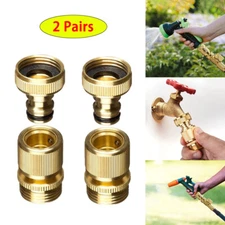 2 Pairs Solid Brass Garden Water Hose Quick Connector 3/4 inch GHT Quick Release