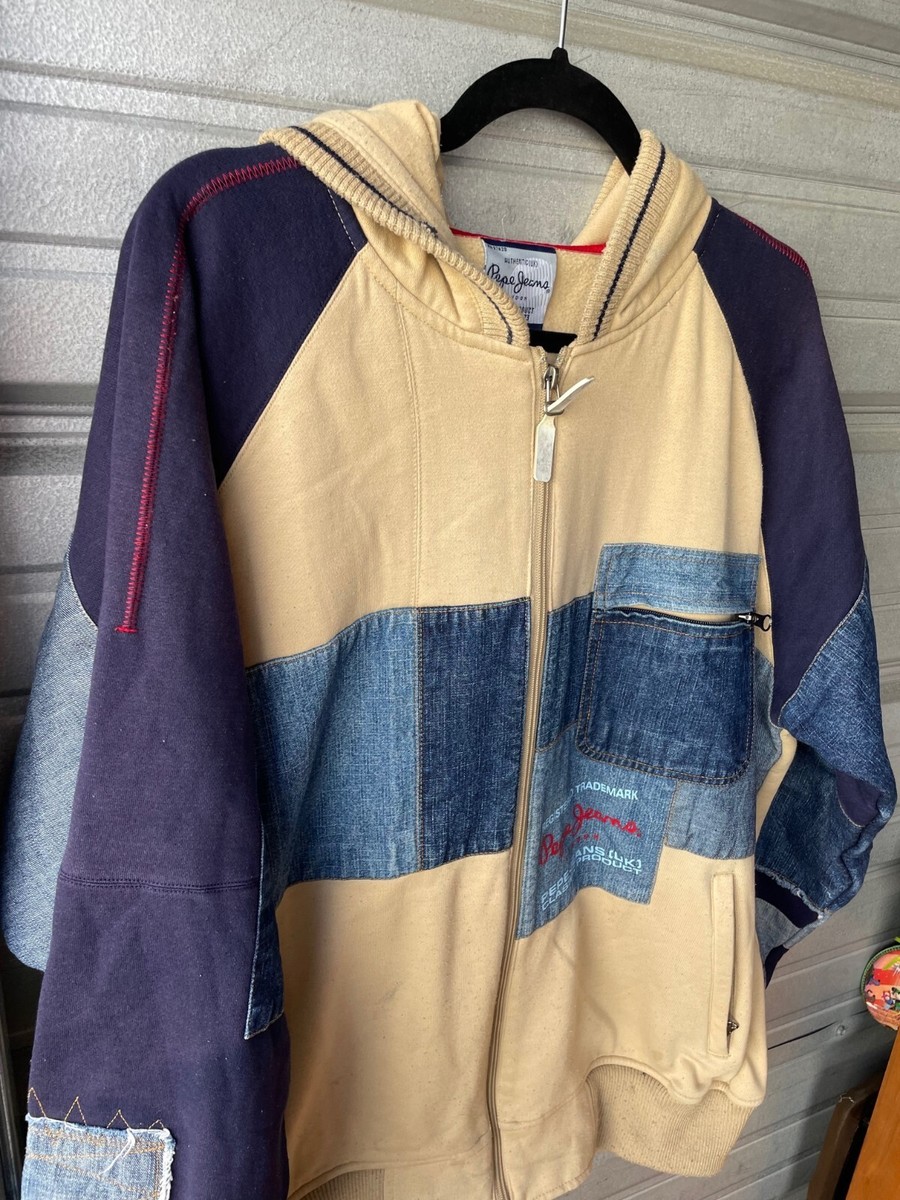 Vintage Pepe Jeans London Denim Patchwork Hoodie Jacket Street