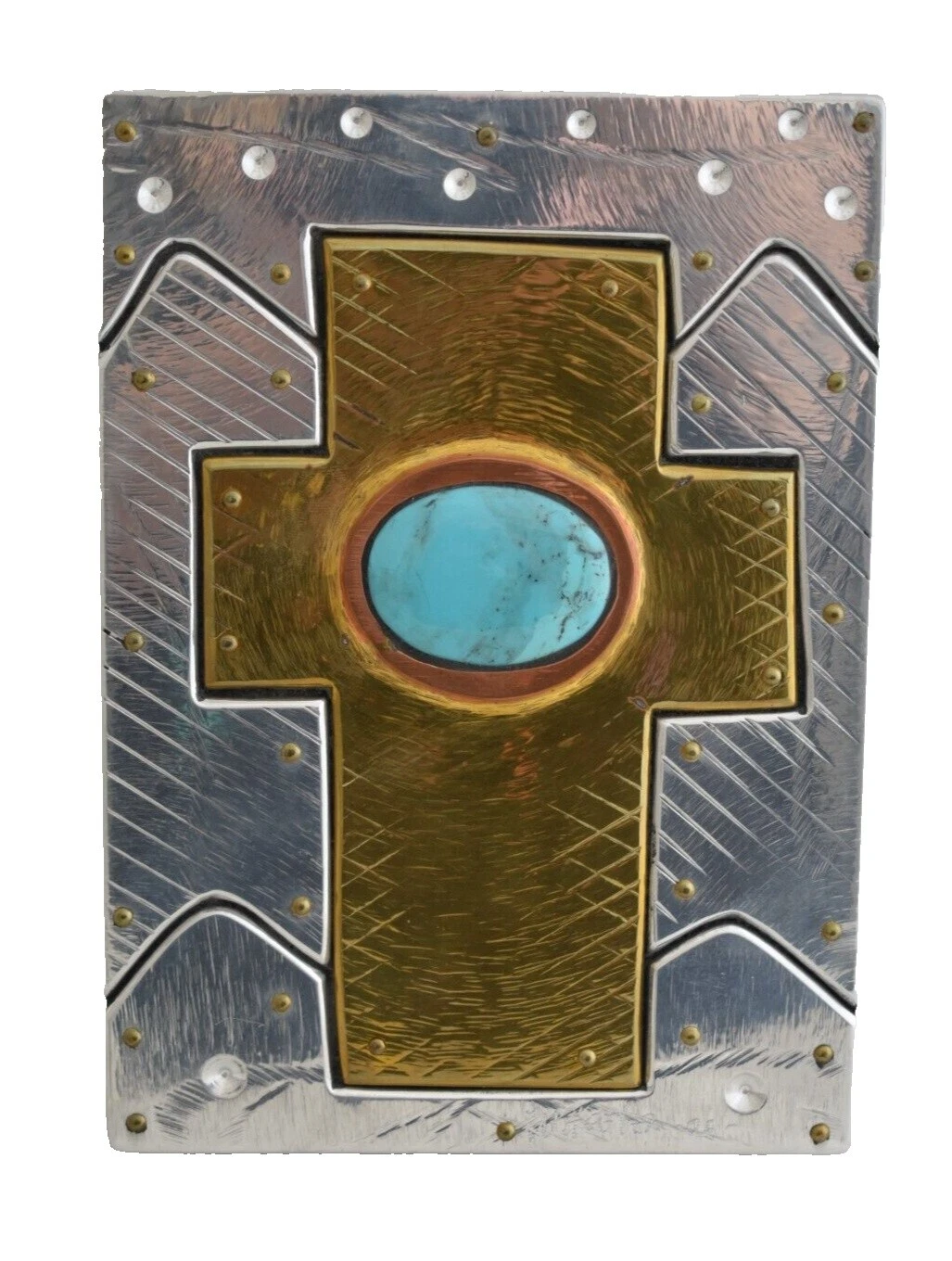 Arte religioso de medios mixtos de metal y arte de collage