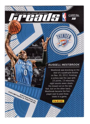2012-13 PANINI PAST AND PRESENT TREADS RUSSELL WESTBROOK CARD #18 