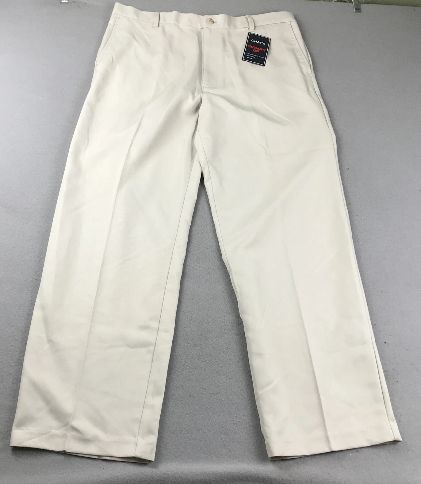Chaps Pants Mens 38X32 Ivory Flat Front Wicking Straight Performance Pant NWT