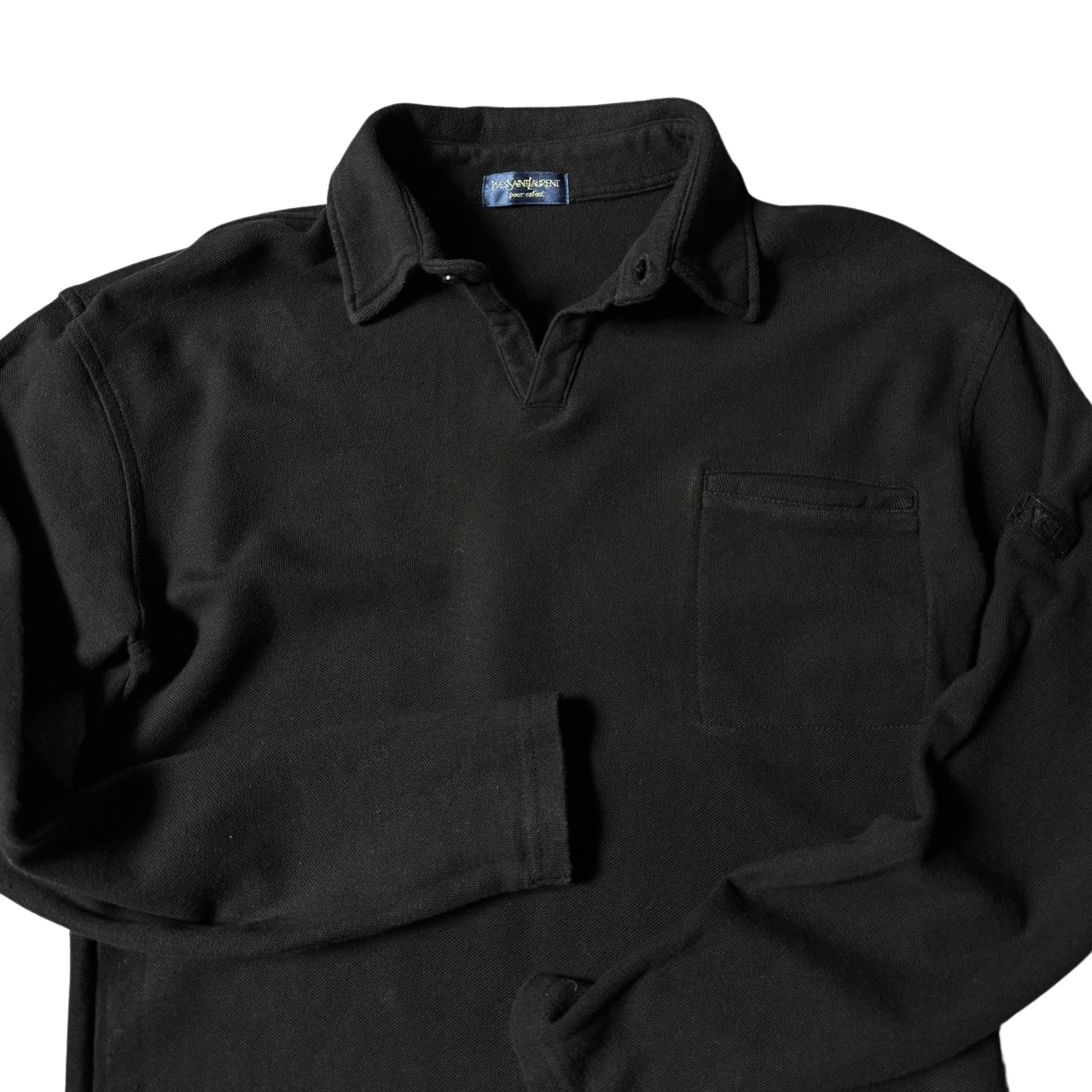 Polo donna vintage anni 00 YSL Yves Saint Laurent Pour Enfant nera manica lunga