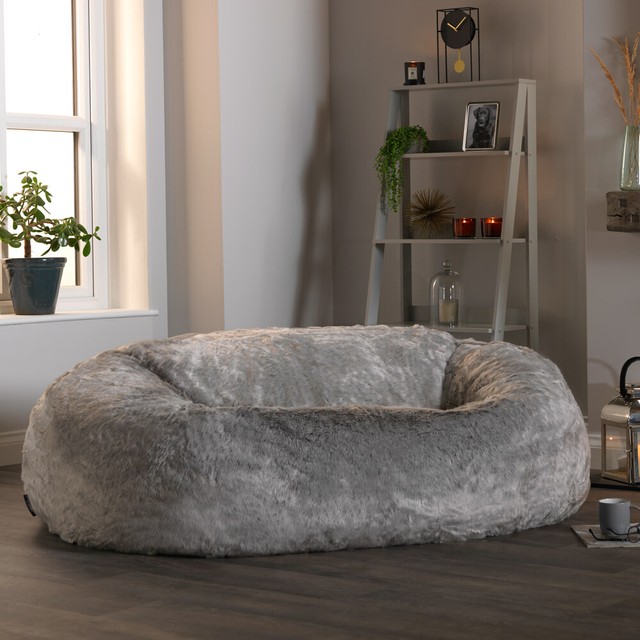 grey fluffy bean bag