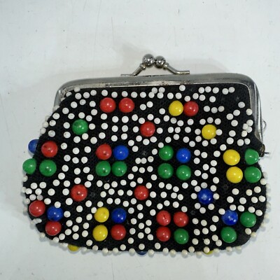 Vintage Beaded Coin Purse Mulit -Colored Kiss Lock Retro Candy | eBay