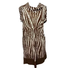 BCBG Paris Animal Print Dress Short Sleeve XS Brown Cream