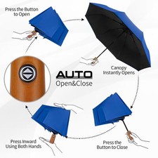 Paraguas de viaje a prueba de viento con mango de madera, paraguas autom ticos