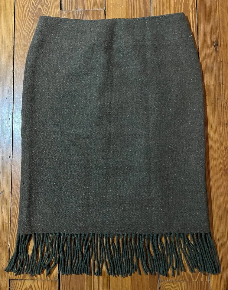 Falda Ralph Lauren Etiqueta Negra Lana Lápiz - Flecos - Forrada Inferior Marrón L 12