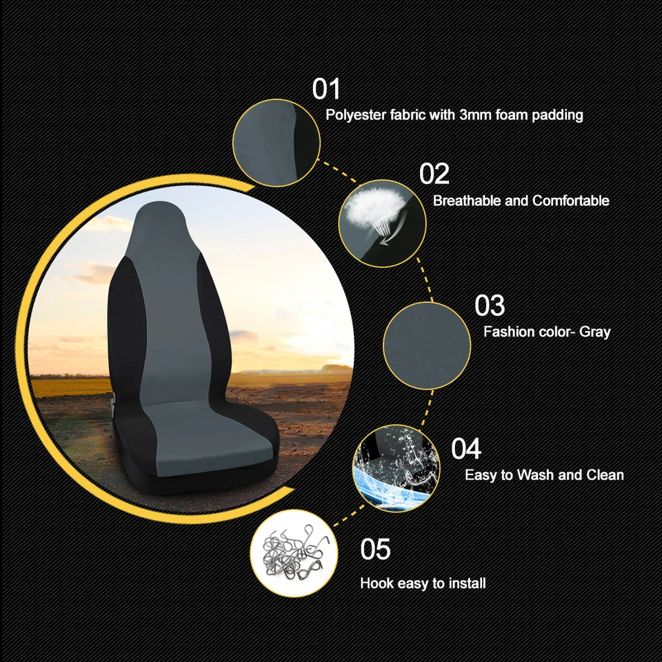 Protector de cubo de cubierta de asiento universal gris negro para automóvil SUV Foto 3 de 4