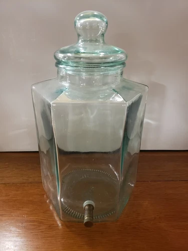 Italian SVE Aqua Glass 2 Gallon Dispenser with Brass Spigot, Made in Italy
