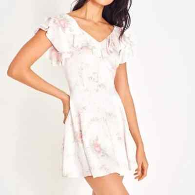 LoveShackFancy NWT Frankie Pink Floral Silk Mini Dress Size