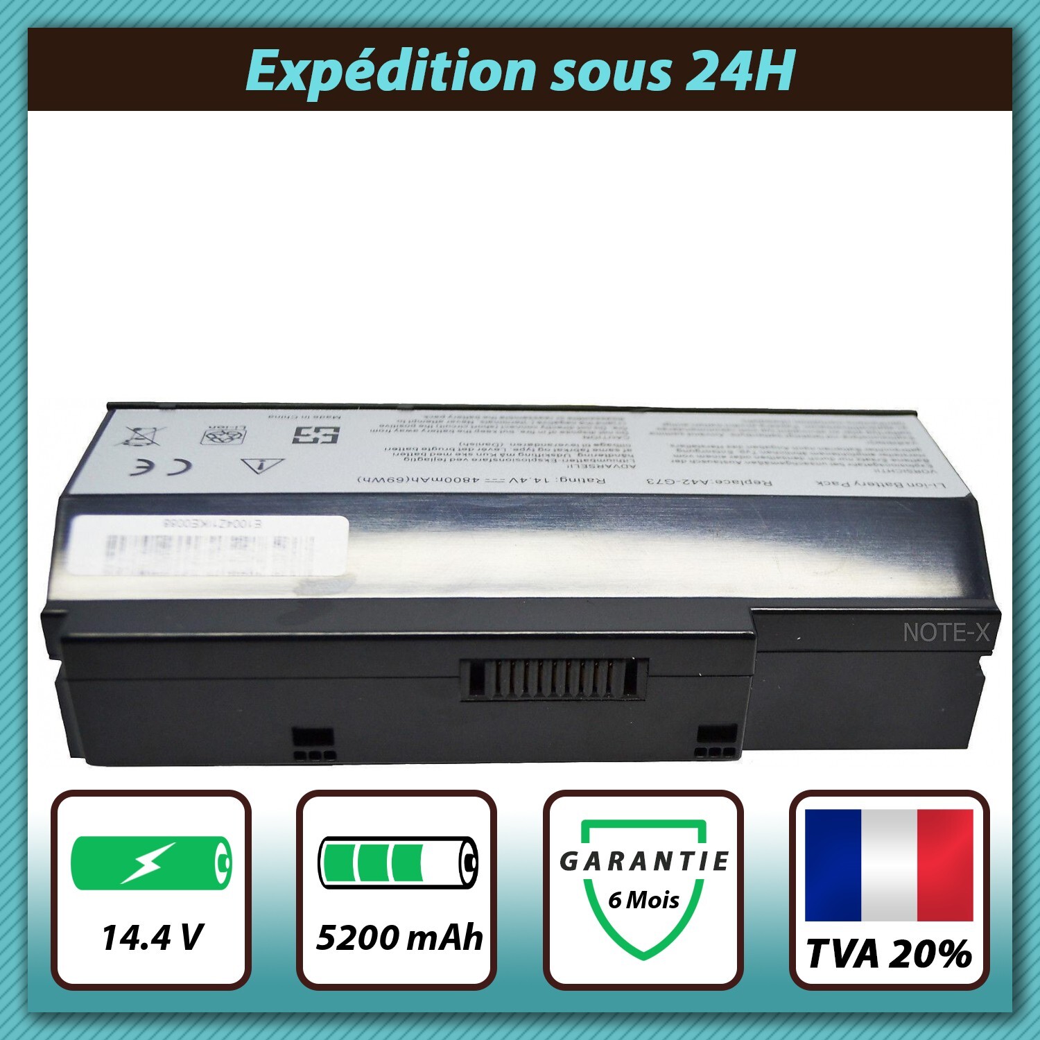 Batterie pour Asus G73JW 14.4V 5200mAh noire pour portable