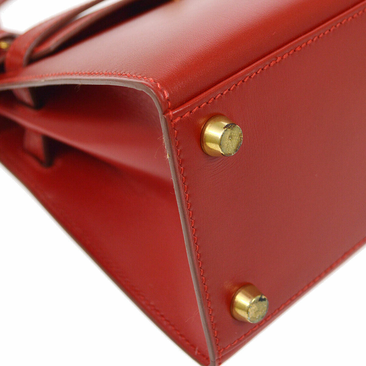 HERMES KELLY 20 SELLIER 2way Bag ◯Z N Purse Rouge Vif Box Calf Vintage 82334
