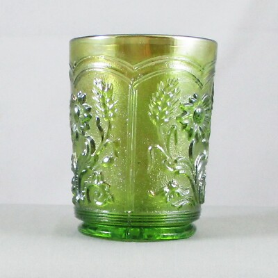 IMPERIAL FIELDFLOWER GREEN CARNIVAL GLASS TUMBLER LIME GREEN | eBay