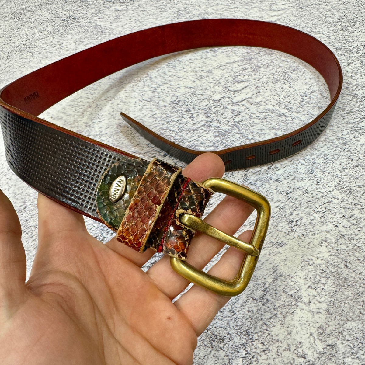 Nanni green and orange patterned belt Vintage Nanni Green Fake Leather and Mesh Western Belt With  main image 2