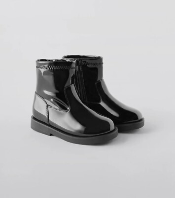 NWT Zara girls black shiny patent soft fall winter boots booties size