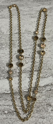 Michael Kors Station Gold Tone Chain Scatter Necklace/Amber Bezel Crystals