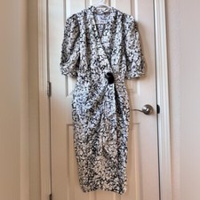 Vintage Rare Herle Folle Paris Satin Batik Print multi color midi dress RETRO S