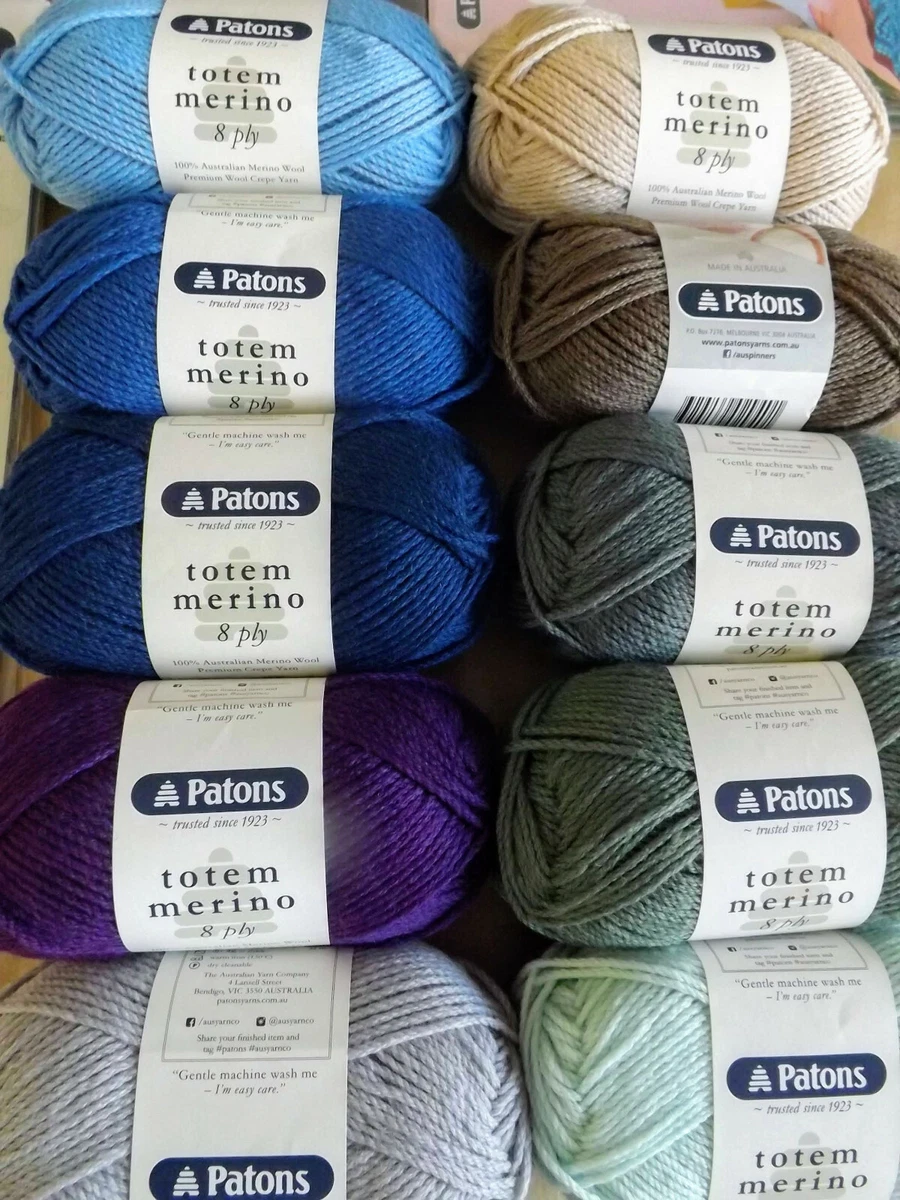 Patons Totem Merino 8 Ply Australian Wool Crepe Wool 50g Ball~ Choice of Colours