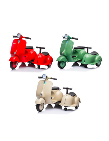 Moto électrique enfant Vespa avec side-car rétro 6V rose et feux LED