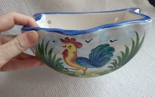 Vintage Italian wall pocket ceramic hand painted flowers rooster MADE ITALY