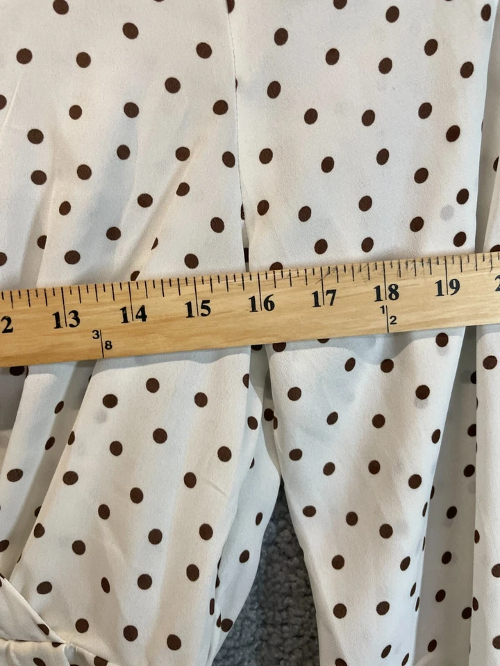 Almost Famous Women  Cream and Brown Dots Balloon Sleeve Long Sleeve Dress Top L - Image 3 of 4