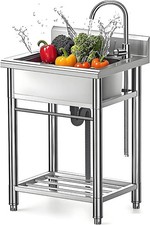 Stainless Steel Utility Sink with Faucet - Freestanding Single Bowl Sink for ...