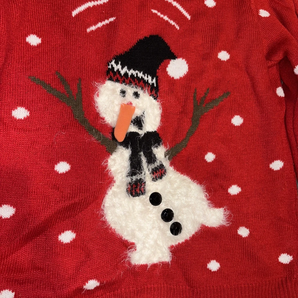 Red snowman Christmas holiday sweater snow 3d Buttons Women’s 1x Ugly Textured - Image 2 of 4
