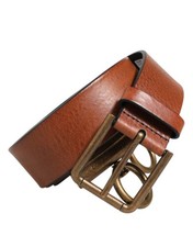 Dolce & Gabbana Brown Leather Side Rings Brass Buckle Men's Belt Authentic