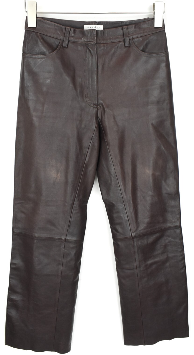 SANDRO Trousers Women's (EU) 34 Lamb Leather Zip Fly Straight Fit