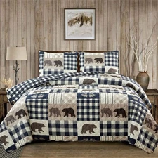 Market & Place 3 Piece Reversible Quilt Set with Sham | Queen Cabin Comforter |
