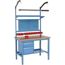 48"W x 30"D Workbench 1-3/4" Thick Shop Top Safety Edge Complete Bench Blue