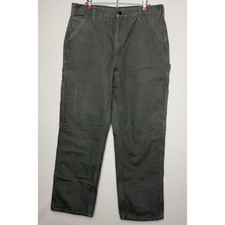 Carhartt Flannel Lined Carpenter Moss Work Pa...