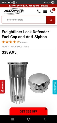 Leak Defender anti-siphon fuel caps. Freightliner Mack Peterbuilt Kenworth