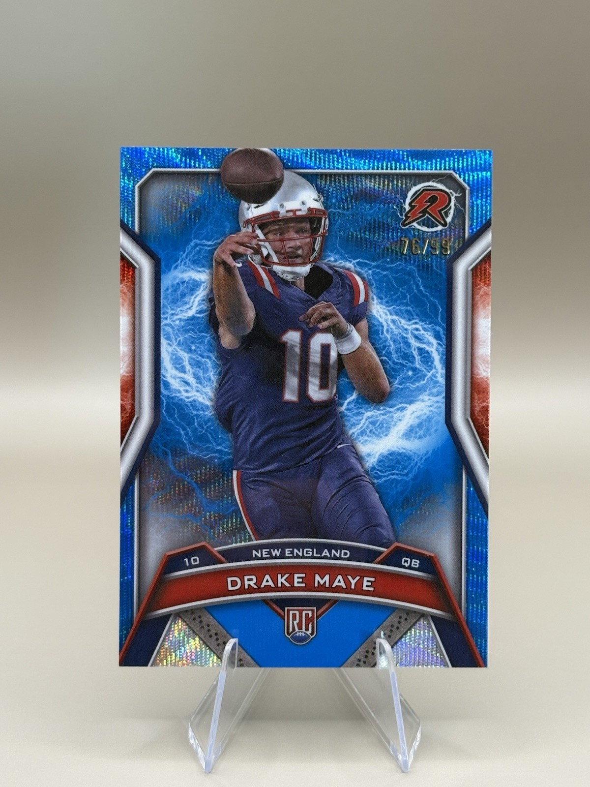 Drake Maye 2024 Topps Resurgence Blue Surge Refractor /99 Rookie #164 Patriots