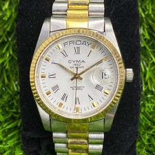 Rare Cyma President DayDate Automatic ETA Swiss White Dial Roman Two Tone Watch