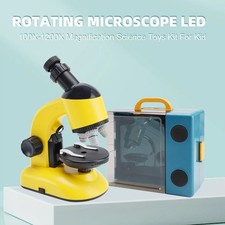 Rotating Microscope LED 100X-1200X Magnification Science Toys Kit For Kid YEL