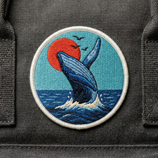 Embroidered Whale Ocean Patch Sunset Sea Animal Iron On Badge
