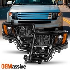 For 2007-2010 Ford Edge Halogen Type Headlights Headlamp Driver Passenger Black