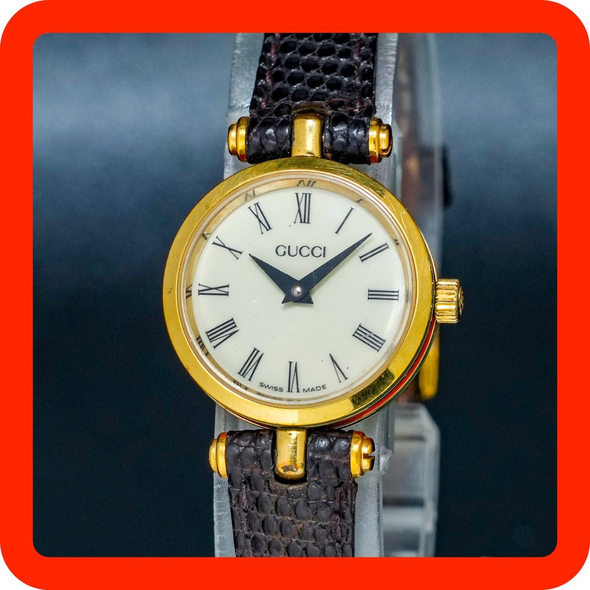 GUCCI サイドライン ラウンド ローマン レディース腕時計 1702 Vintage[N-MINT] GUCCI 2000L Sherry Line Beige Dial Round Roman