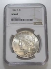 1922-S $1 PEACE SILVER DOLLAR NGC MS63